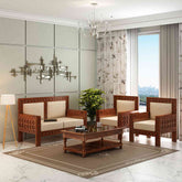 Maharana Solid Sheesham Wood 4 Seater Sofa Set With Coffee Table (2+1+1, Natural Finish)
